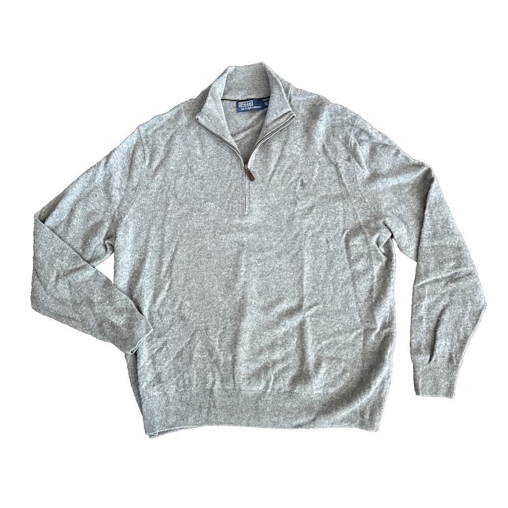 Polo Ralph Lauren Sweater Men 2XL Wool Quarter Zip Gray Knit Pullover